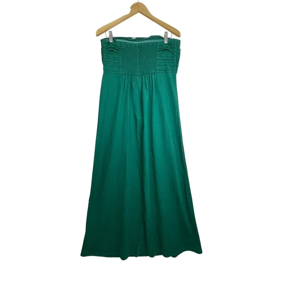 Abercrombie & Fitch Green Linen Blend Strapless Pleated Maxi Dress LT Large Tall